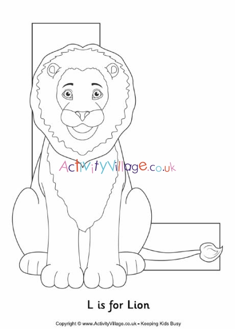 L is for lion colouring page