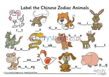 Label the Chinese zodiac animals