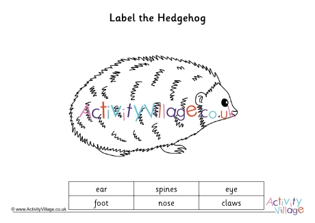 Label the hedgehog worksheet