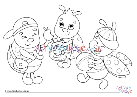 Ladybirds in the playground colouring page