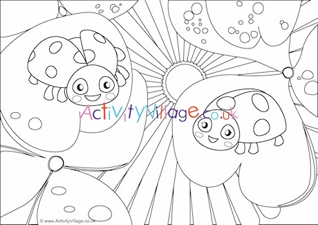Ladybirds Scene Colouring Page