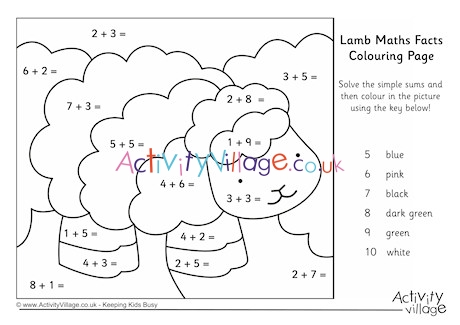 Lamb maths facts colouring page