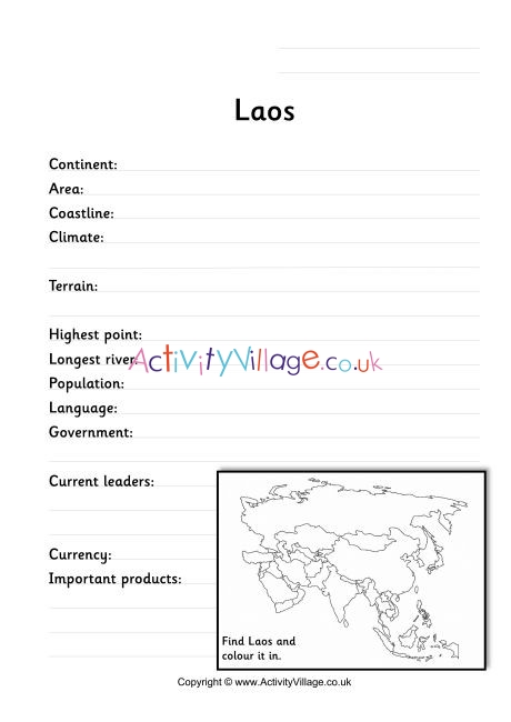 Laos Fact Worksheet