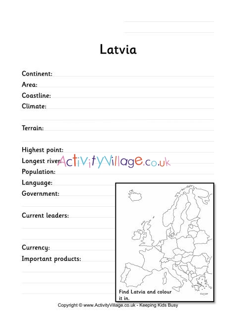 Latvia Fact Worksheet
