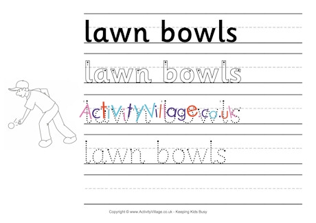 Lawn bowls handwriting worksheet