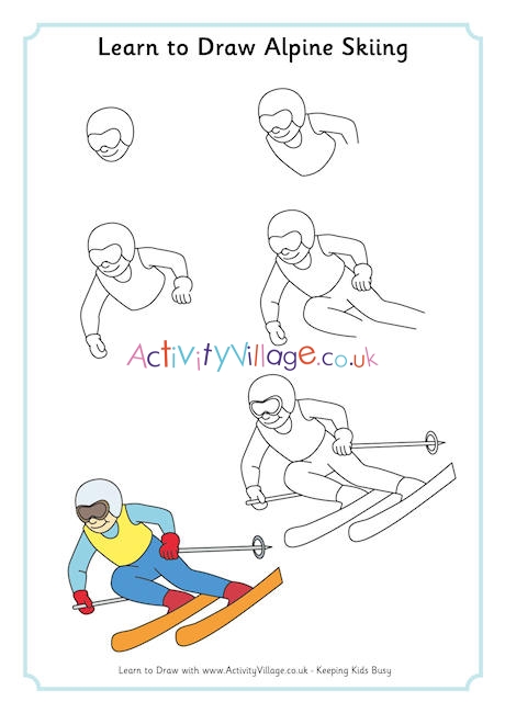 Learn to draw alpine skiing
