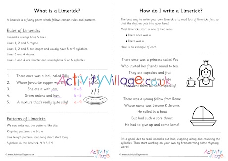 Learning about limericks printable