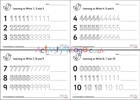 Learning to write numbers 0 to 10