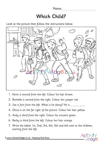 Left and right positions picture worksheet 1