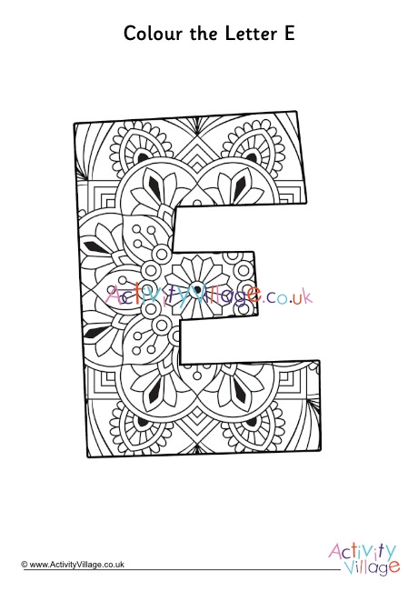 Letter E Mandala Colouring Page