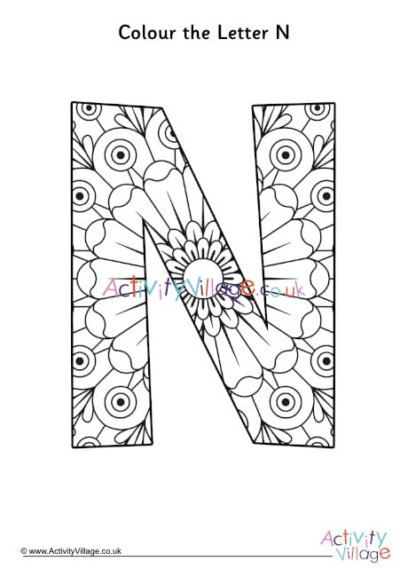 Letter N Mandala Colouring Page
