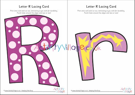 Letter R lacing card 