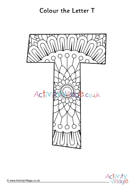 Letter T Mandala Colouring Page