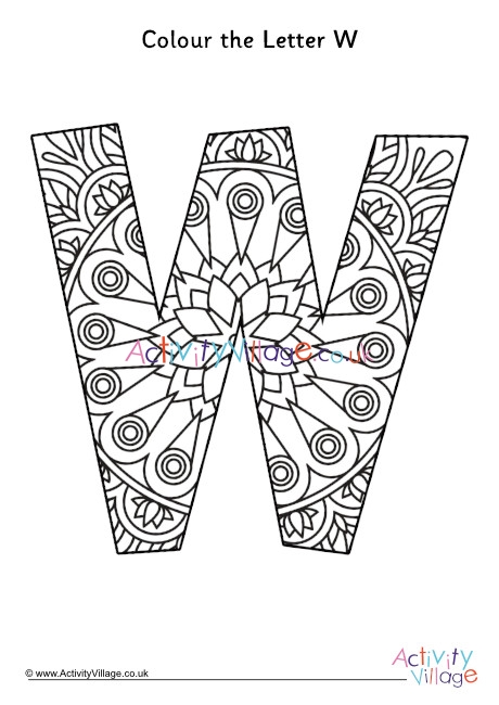 Letter W mandala colouring page