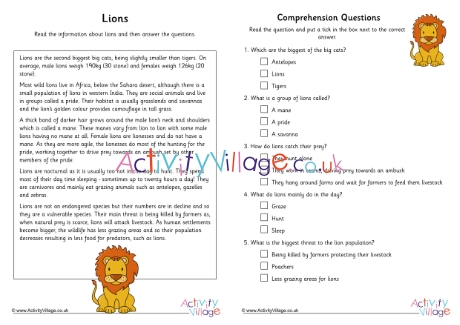 Lion Comprehension Multiple Choice 