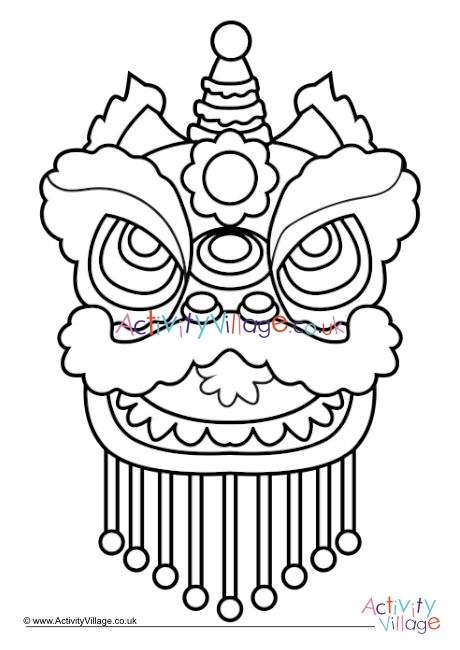 Lion dance mask colouring page