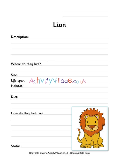 Lion worksheet