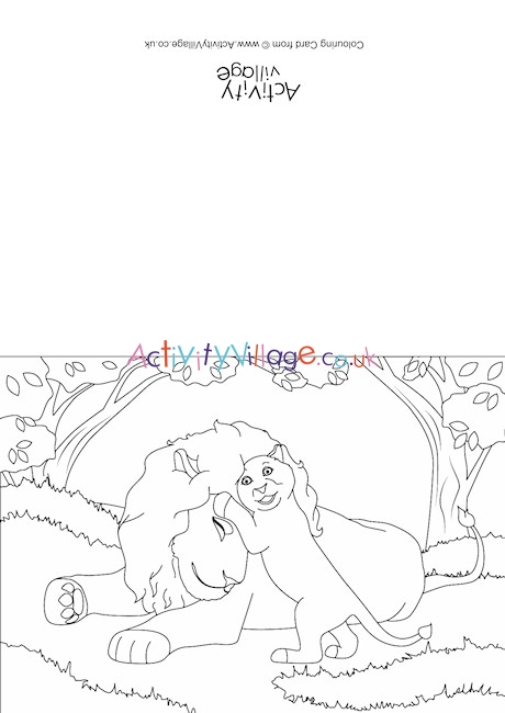 Lions Scene Colouring Card