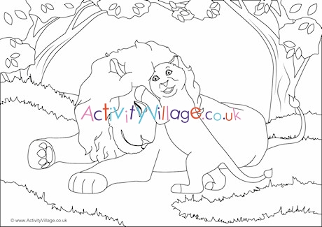 Lions Scene Colouring Page