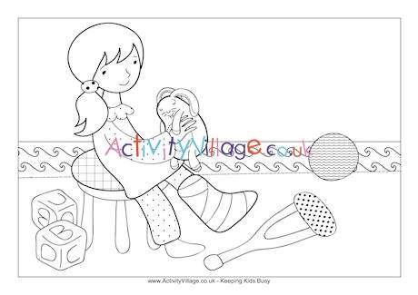 Little girl with broken leg colouring page
