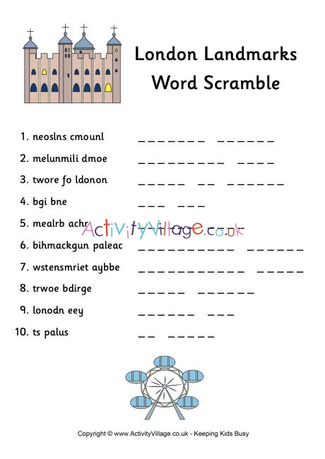 London landmarks word scramble