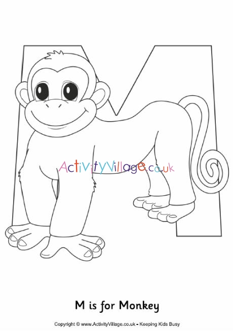 M is for monkey colouring page