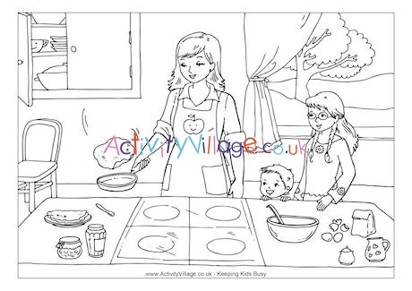 Making pancakes colouring page