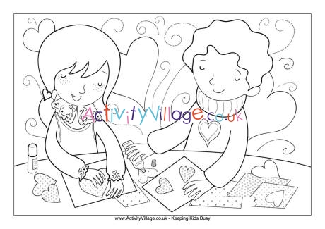 Making Valentines colouring page 