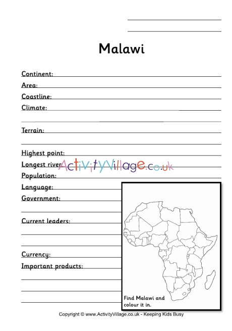 Malawi Fact Worksheet