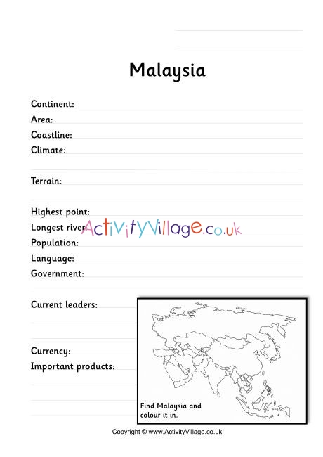 Malaysia Fact Worksheet
