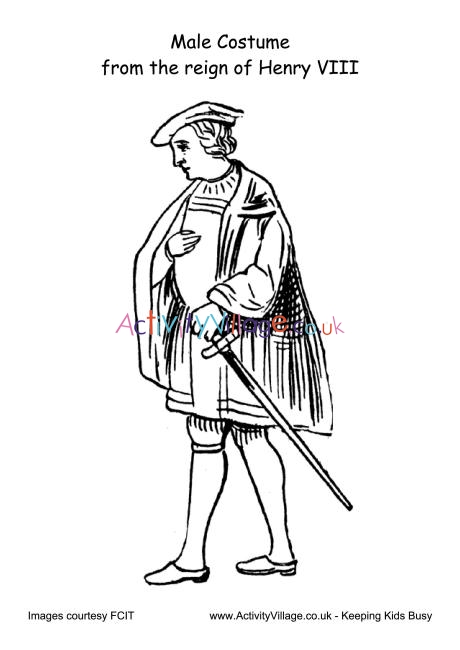 Male costume Reign of Henry VIII colouring page