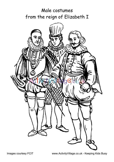 Male costumes Reign of Elizabeth I colouring page