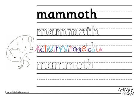 Mammoth Handwriting Worksheet