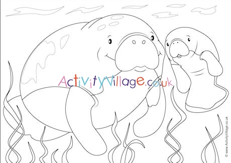 Manatees Scene Colouring Page