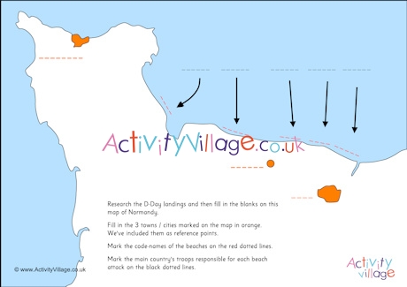 Map of the D-Day landings worksheet