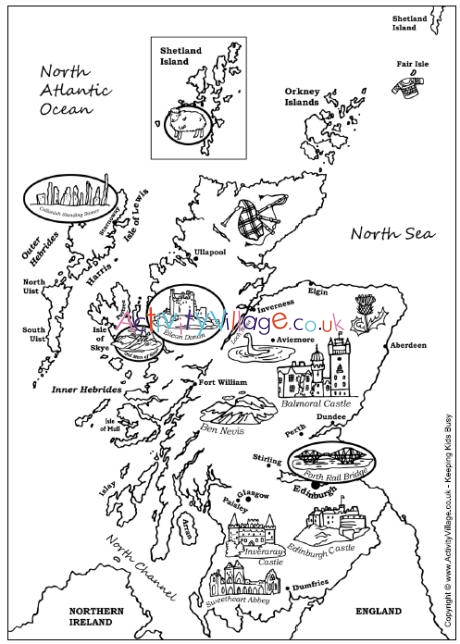 Map of Scotland colouring page