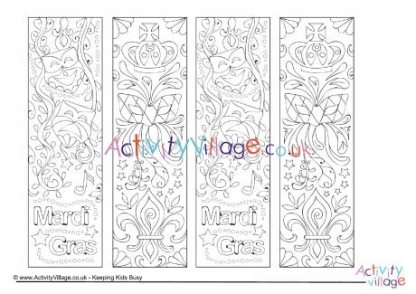 Mardi Gras colouring bookmarks