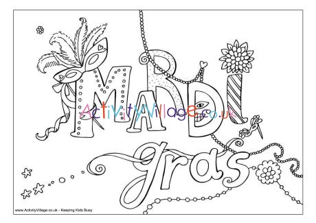 Mardi Gras design colouring page