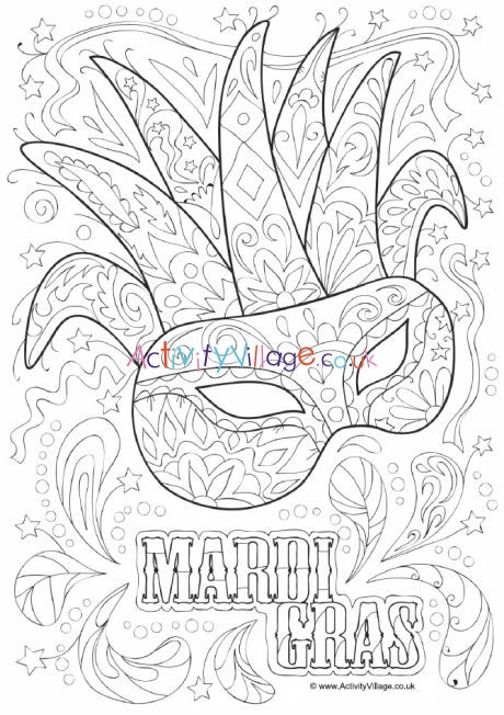 Mardi Gras doodle colouring page