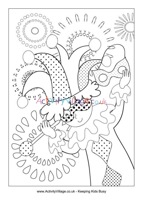 Mardi Gras jester colouring page