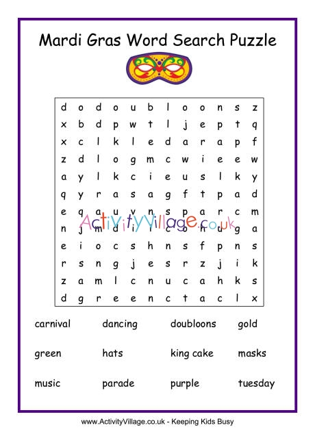 Mardi Gras word search