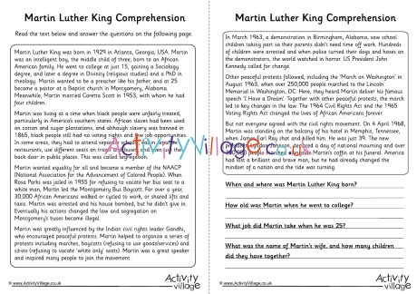 Martin Luther King Comprehension
