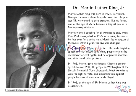 Martin Luther King short bio printable