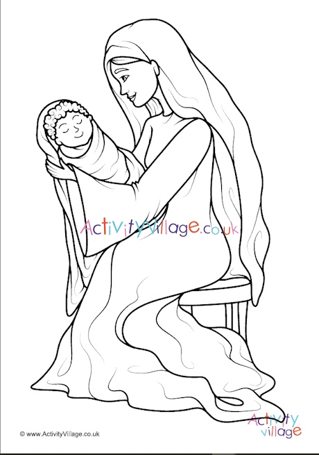 Mary and Jesus colouring page 2