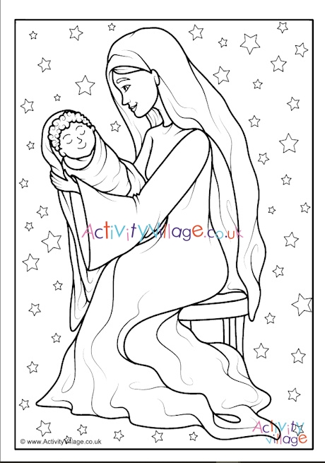 Mary and Jesus colouring page