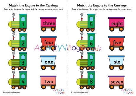 Match the Word Carriage with the Number Engine up to 10