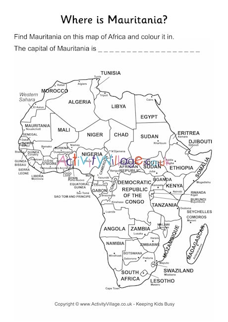 Mauritania location worksheet