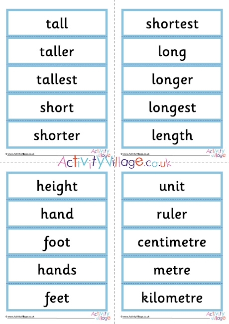 Measurement vocabulary word cards