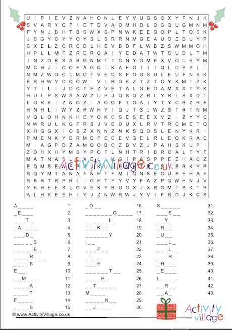 Mega Christmas word search fill in the blanks
