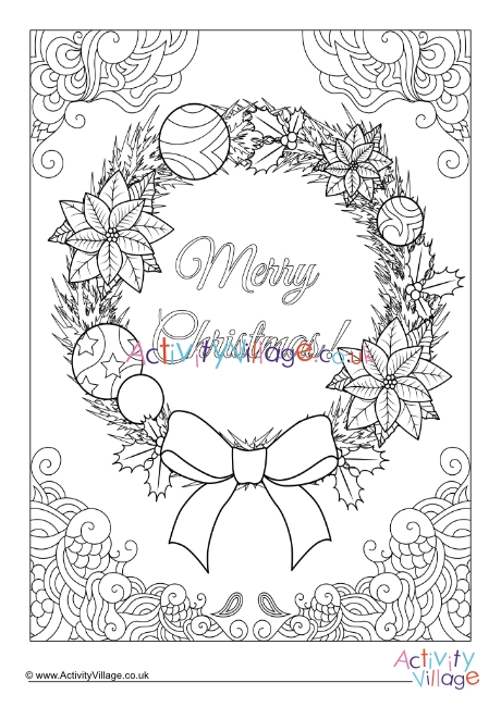 Merry Christmas doodle colouring page